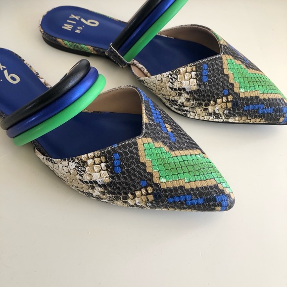 Mix No. 6 New Izabela snake skin blue green black flats Size 6 - Picture 6 of 17